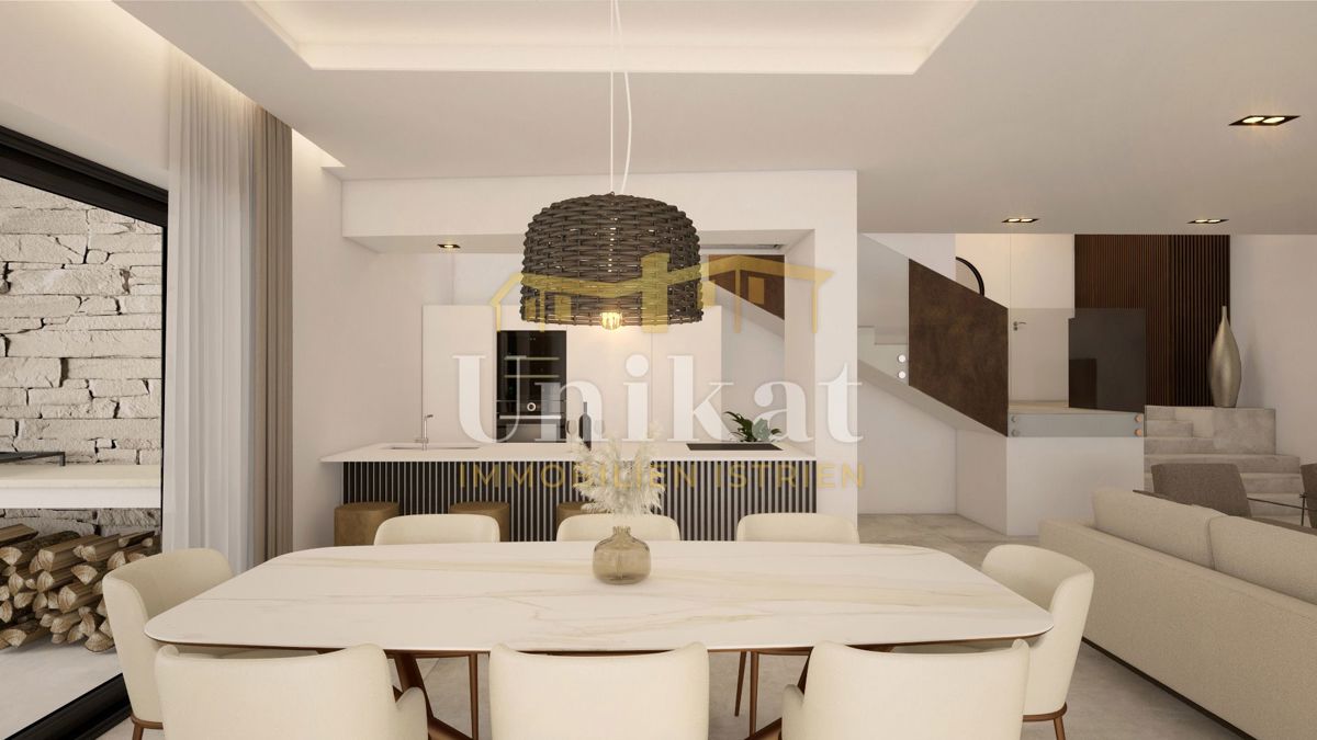 Novogradnja - dvojna hiša s bazenom 7 km od morja